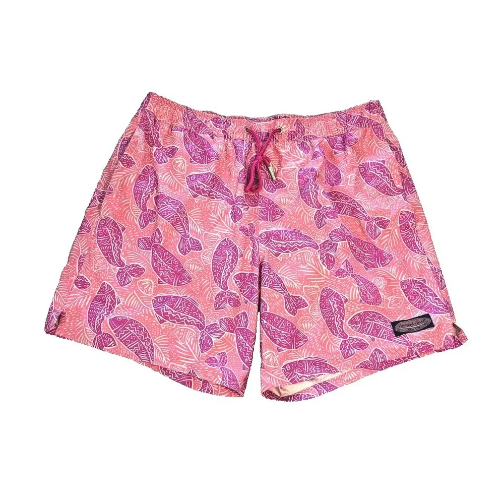 NWoT Vineyard‎ Vines Men's 7 Inch Printed Chappy Swim Trunks M Pink Fish Print